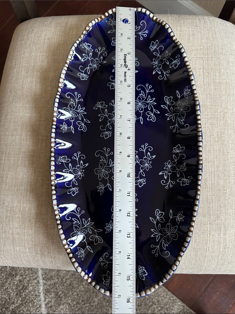 Temp-Tations by Tara Blue Floral Lace Ceramic Serving Platter - Picture 6 of 7